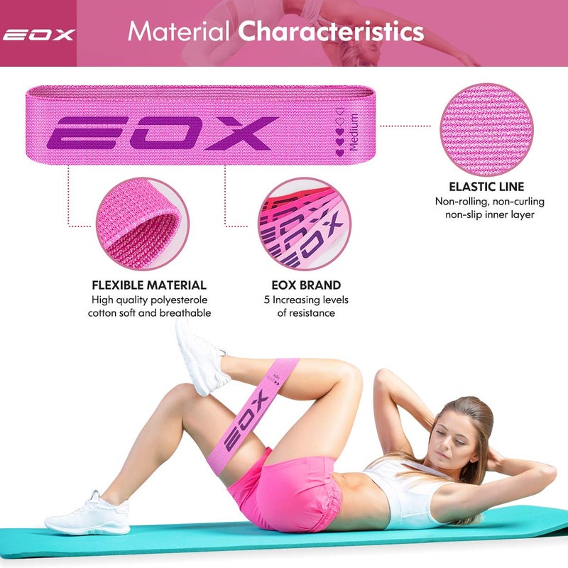 EOX Exercise Resistance Fabric Loop Bands, Non-Slip Resistance Workout Bands for Legs & Butt and Glutes, 5 Resistance Levels Hip Training Bands (Pink) - Image 5